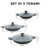 Set Tegami 7pz NERI in pietra vulcanica Antiaderente 24-28-32 cm con Coperchi