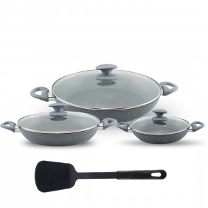 Set Tegami 7pz GRIGIO in pietra vulcanica Antiaderente 24-28-32 cm con Coperchi