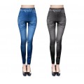 J0175 Leggings effetto denim con dettaglio nota musicale slim modellante in due varianti